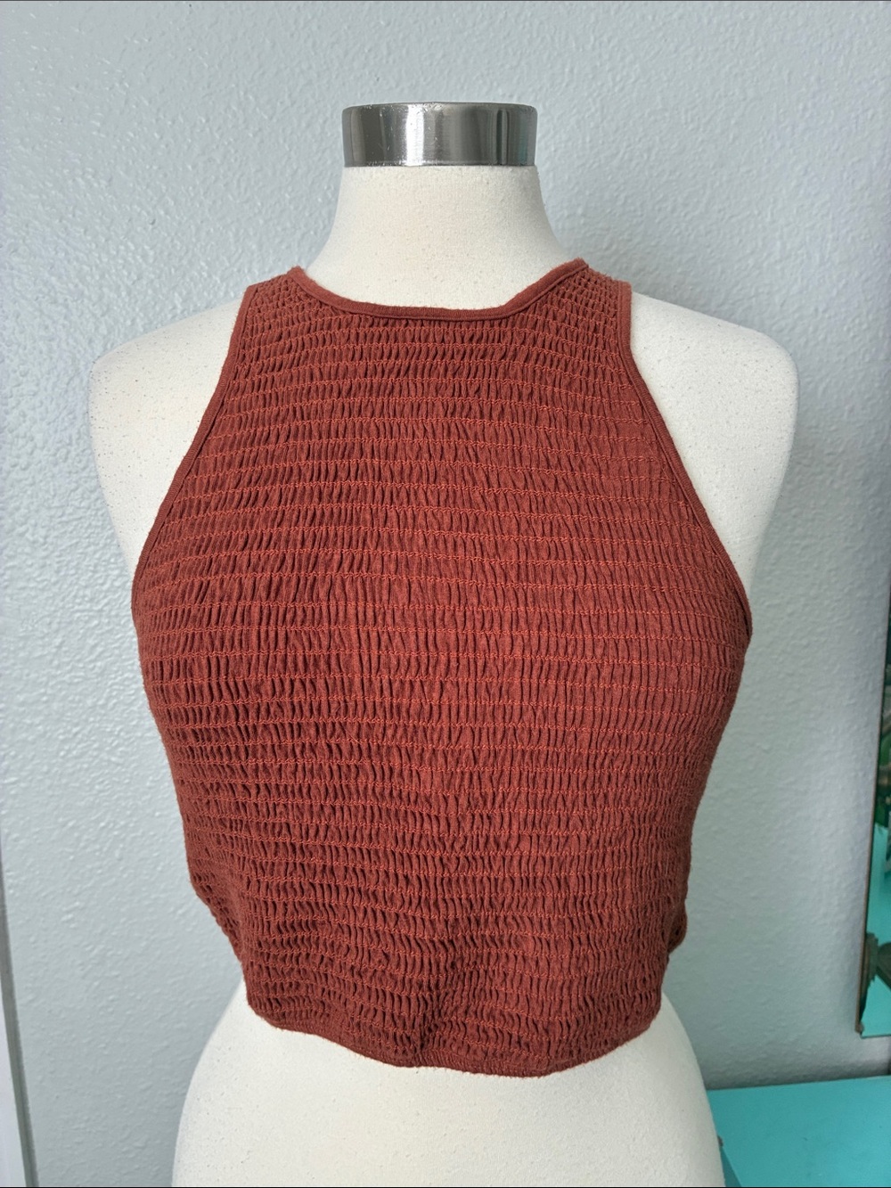 Urban Outfitters Rust Orange Smocked Halter Crop Top Sleeveless Shirt XL